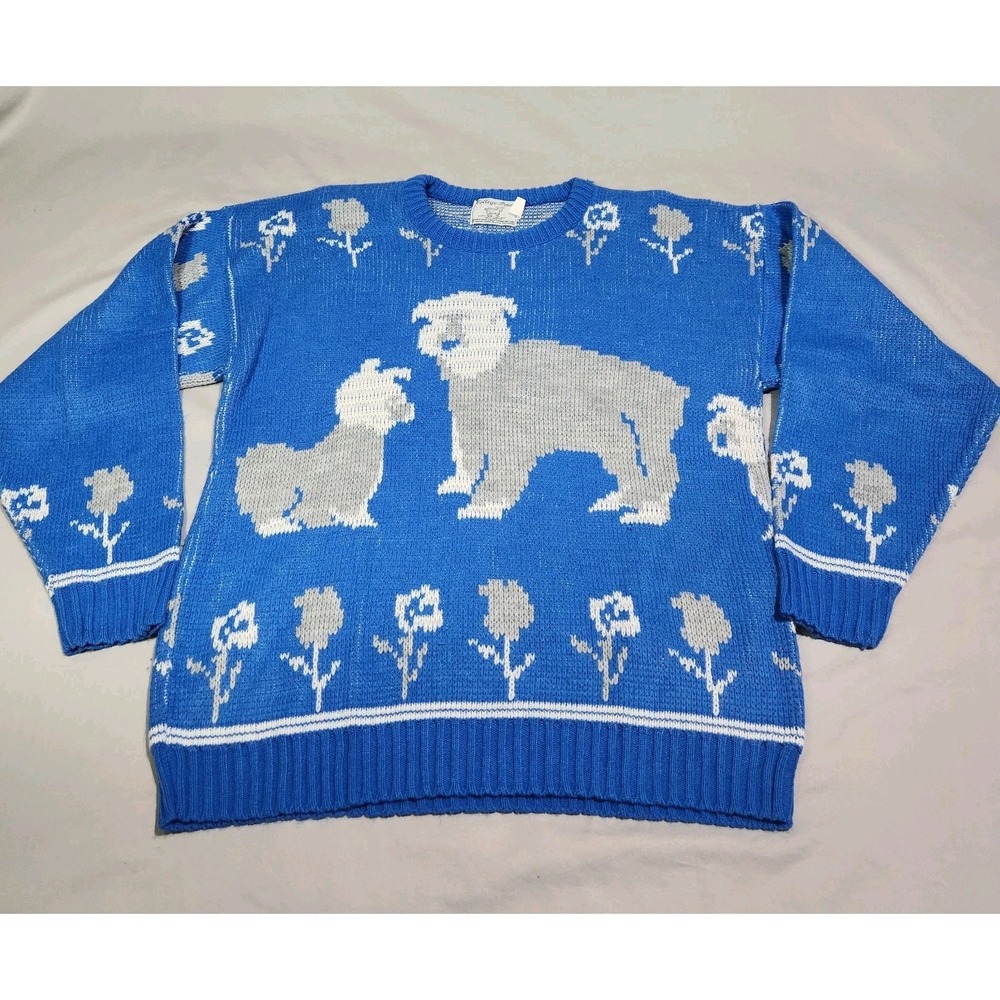 Vintage College Point Old English Sheepdog‎ Acrylic Knit Sweater Dog Show Medium